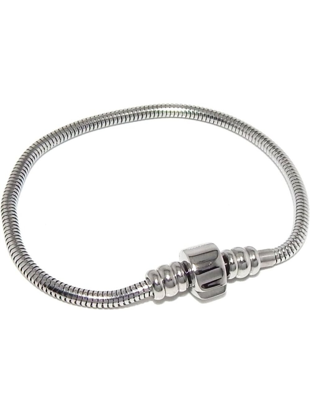 Stainless Steel Charm Bracelet with Barrel Snap Clasp - Fits Most Charms